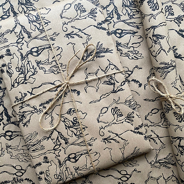 Handprinted Eco Xmas Temp wrapping paper by Gem Blastock