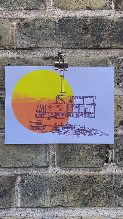 Margate Sunset 4 colour, A5 sustainable print. Colour Blend Mono-print