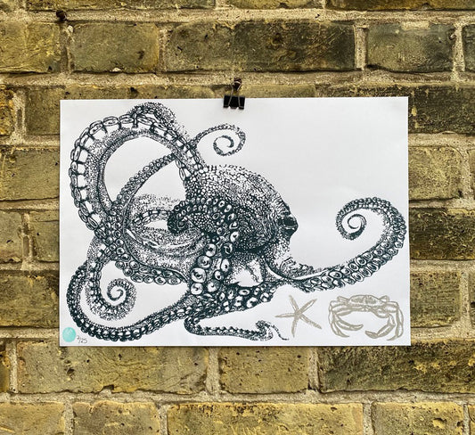Octopus Print - Blue Octopus 2 Colour Print