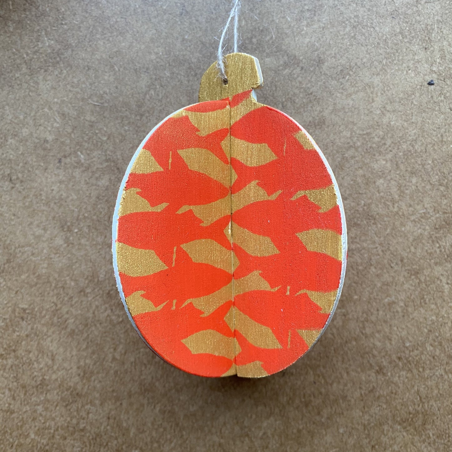 Handprinted Fish Pattern Red & Gold 3D Bauble by Gem Blastock