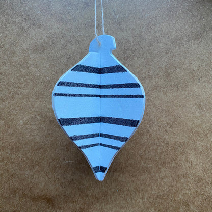 Monochrome Stripe 3D Wooden Bauble by Gem Blastock