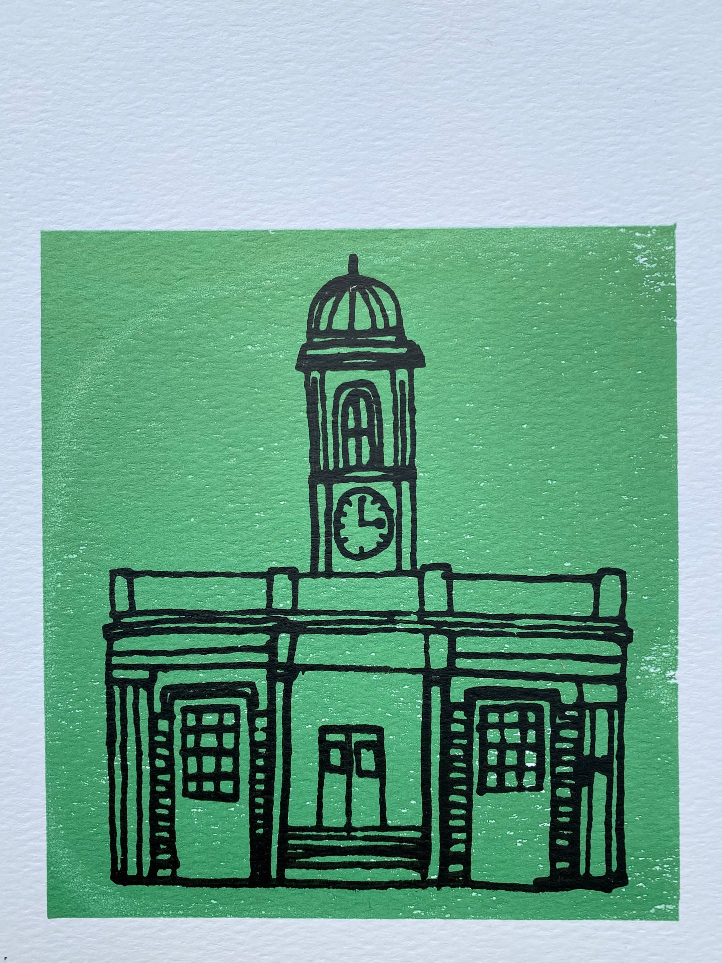 The Droit House shrouded in sea green, A5 sustainable 2 colour print