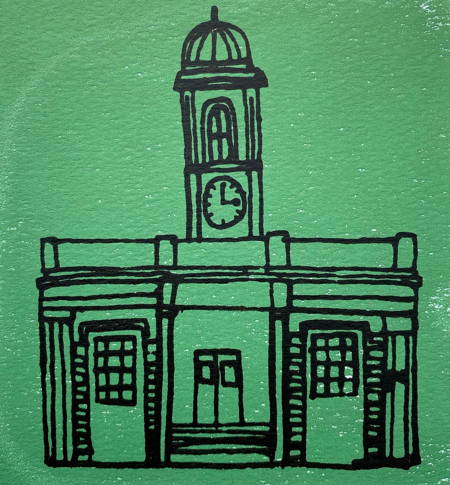 The Droit House shrouded in sea green, A5 sustainable 2 colour print