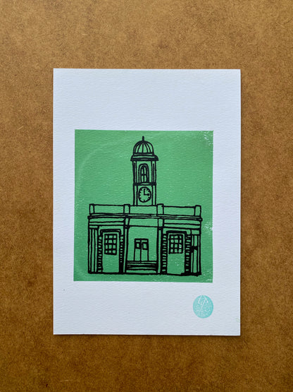 The Droit House shrouded in sea green, A5 sustainable 2 colour print