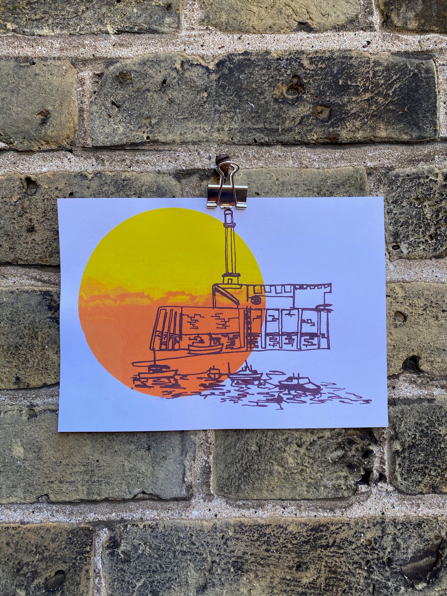 Margate Sunset 4 colour, A5 sustainable print. Colour Blend Mono-print