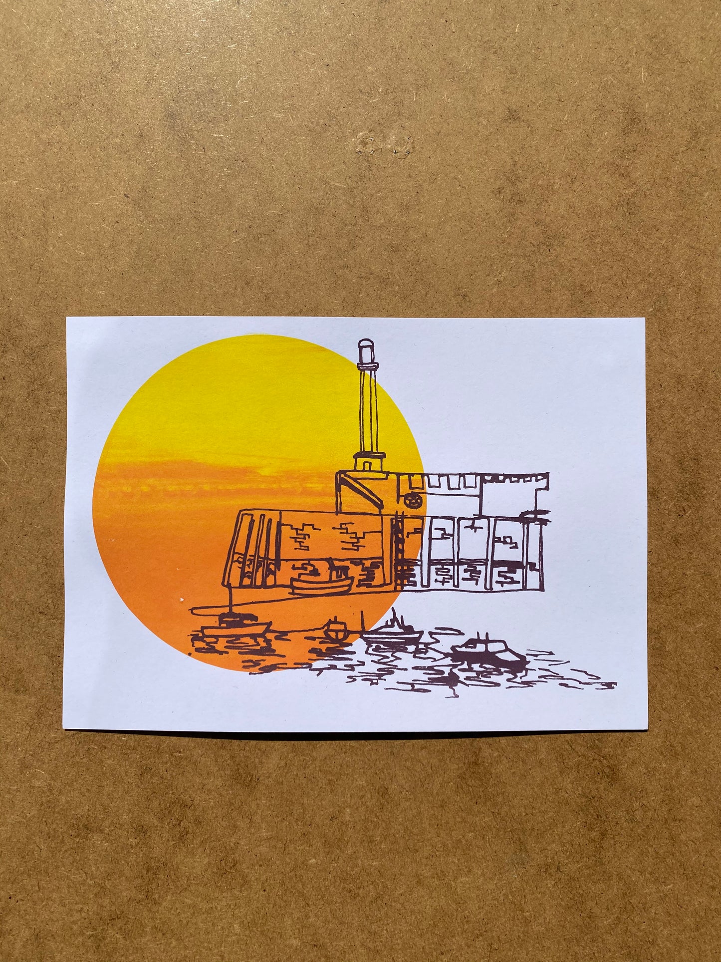 Margate Sunset 4 colour, A5 sustainable print. Colour Blend Mono-print