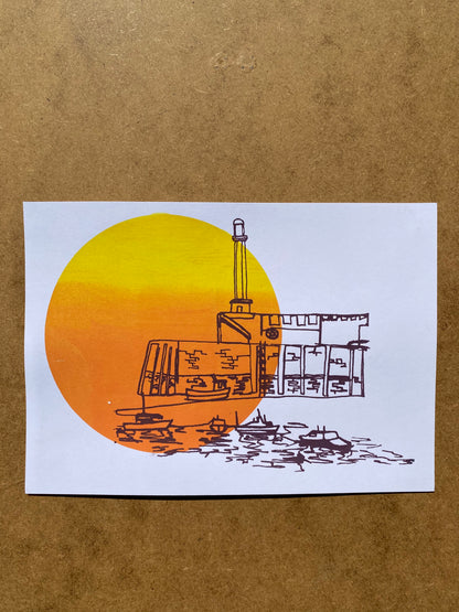 Margate Sunset 4 colour, A5 sustainable print. Colour Blend Mono-print