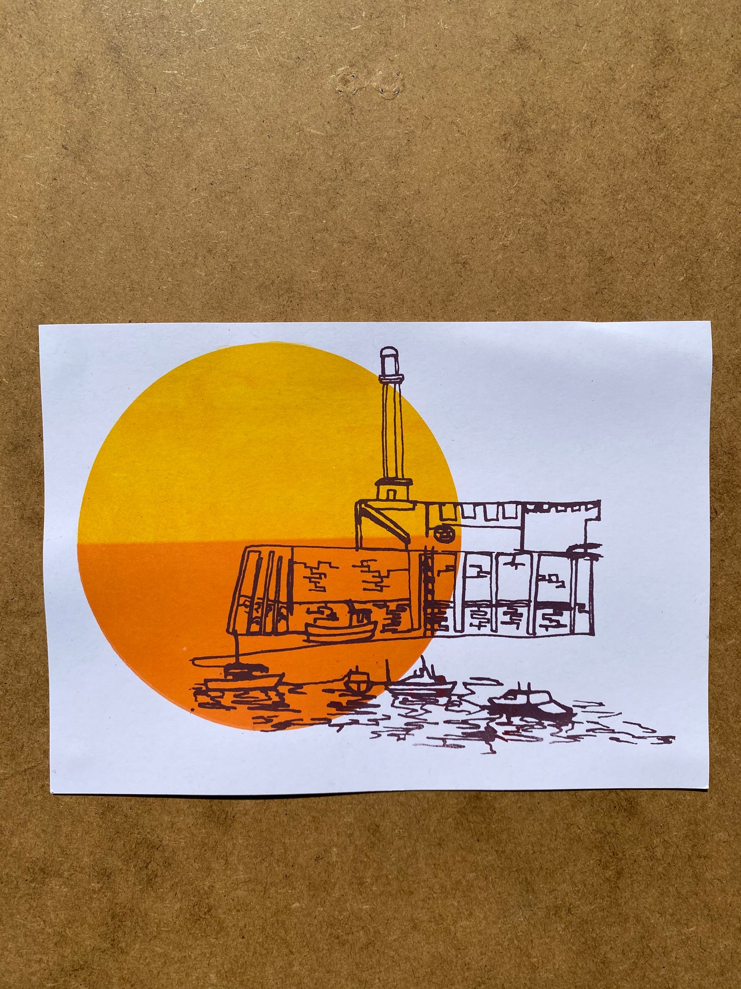 Margate Sunset 4 colour, A5 sustainable print. Colour Blend Mono-print