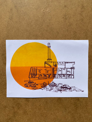 Open image in slideshow, Margate Sunset 4 colour, A5 sustainable print. Colour Blend Mono-print
