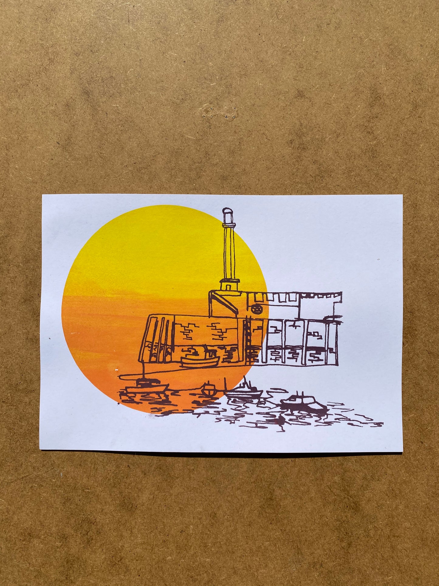 Margate Sunset 4 colour, A5 sustainable print. Colour Blend Mono-print