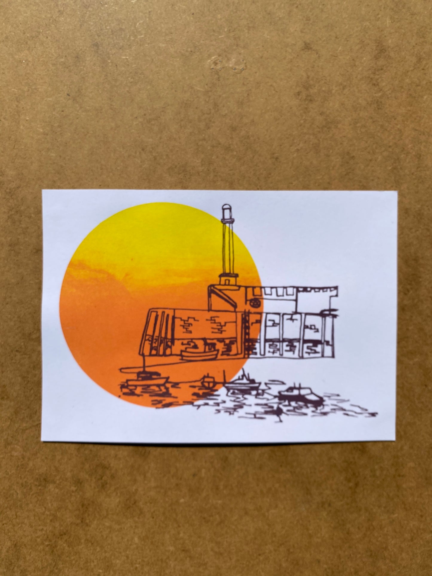 Margate Sunset 4 colour, A5 sustainable print. Colour Blend Mono-print