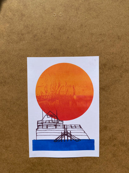 Broadstairs Sunrise 4 colour, A5 sustainable print, colour blend mono-print