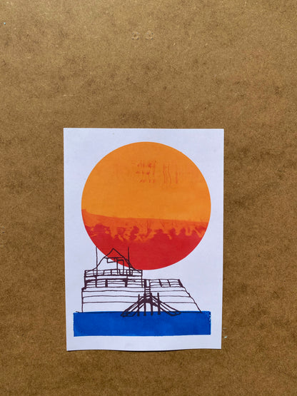 Broadstairs Sunrise 4 colour, A5 sustainable print, colour blend mono-print