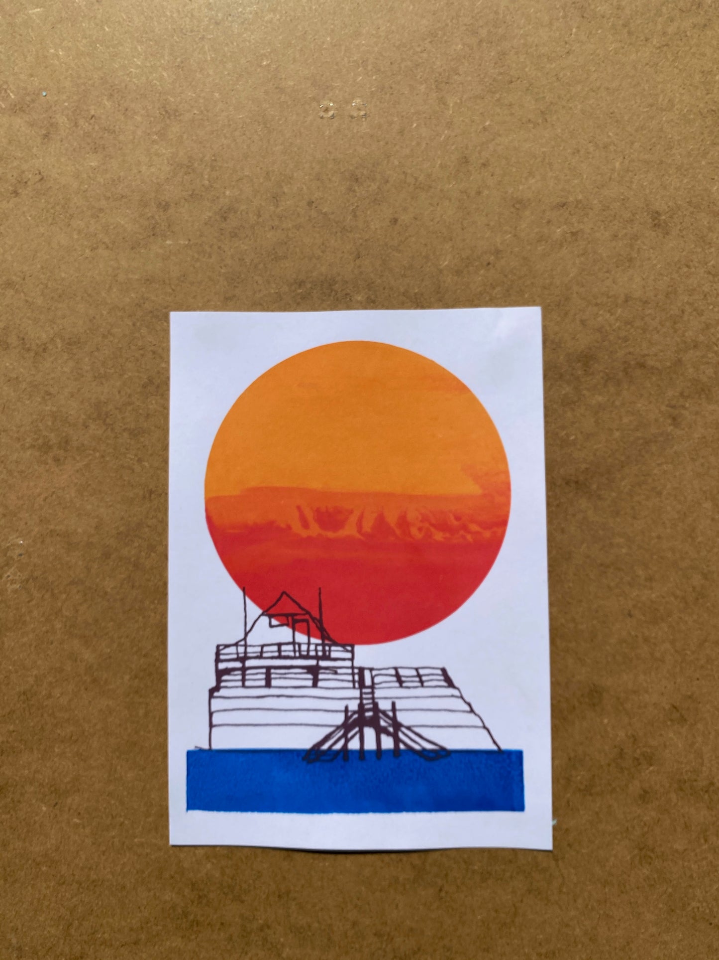 Broadstairs Sunrise 4 colour, A5 sustainable print, colour blend mono-print