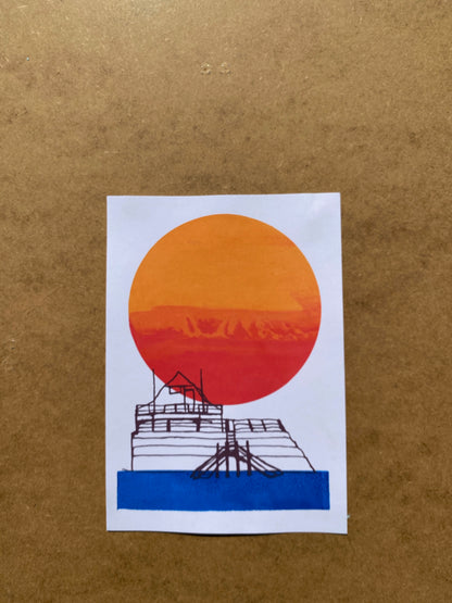 Broadstairs Sunrise 4 colour, A5 sustainable print, colour blend mono-print