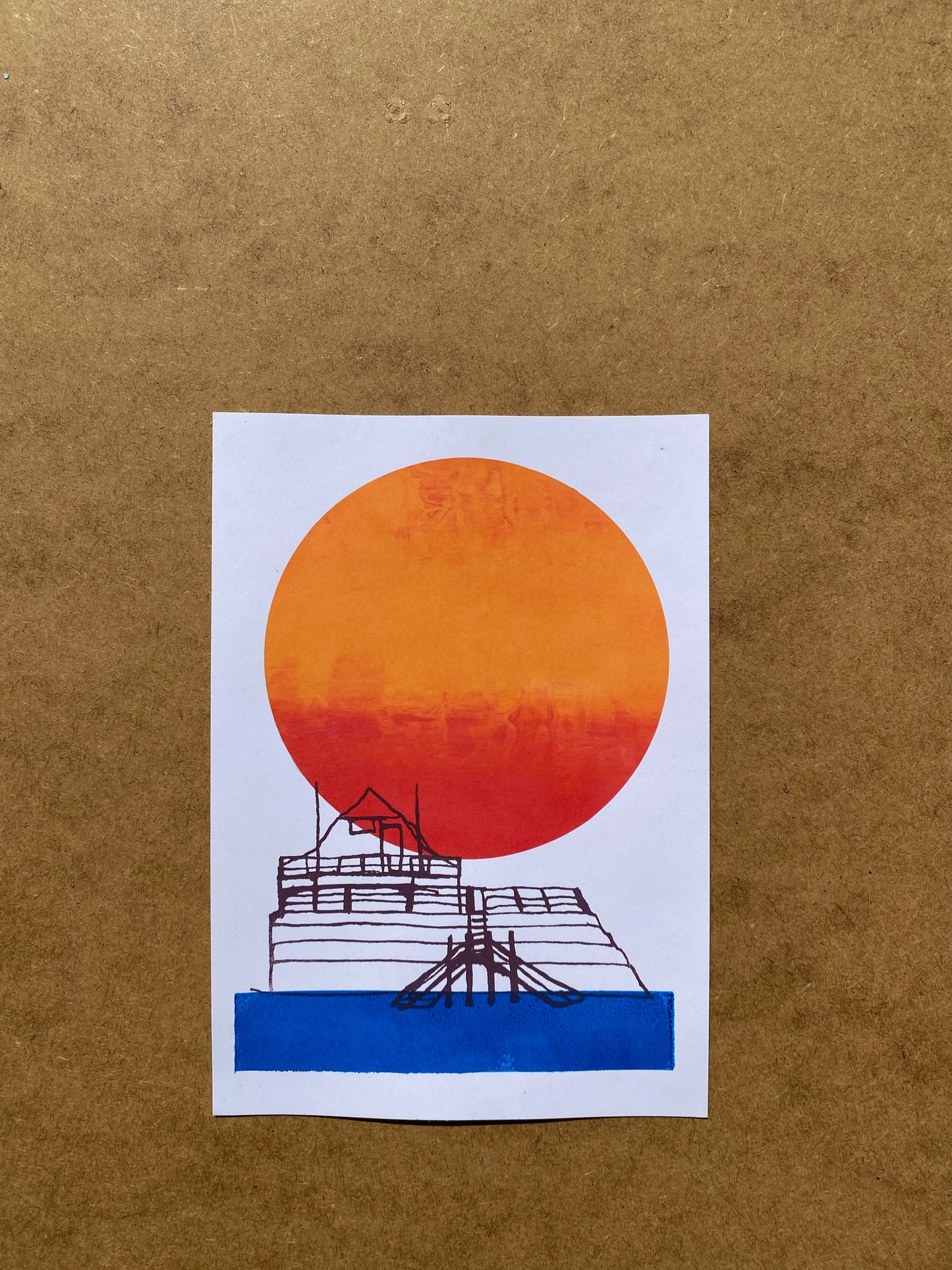 Broadstairs Sunrise 4 colour, A5 sustainable print, colour blend mono-print