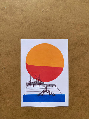 Open image in slideshow, Broadstairs Sunrise 4 colour, A5 sustainable print, colour blend mono-print
