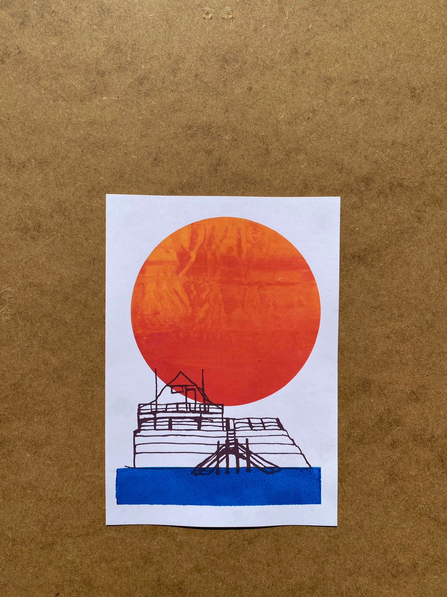 Broadstairs Sunrise 4 colour, A5 sustainable print, colour blend mono-print