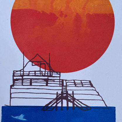 Broadstairs Sunrise 4 colour, A5 sustainable print, colour blend mono-print