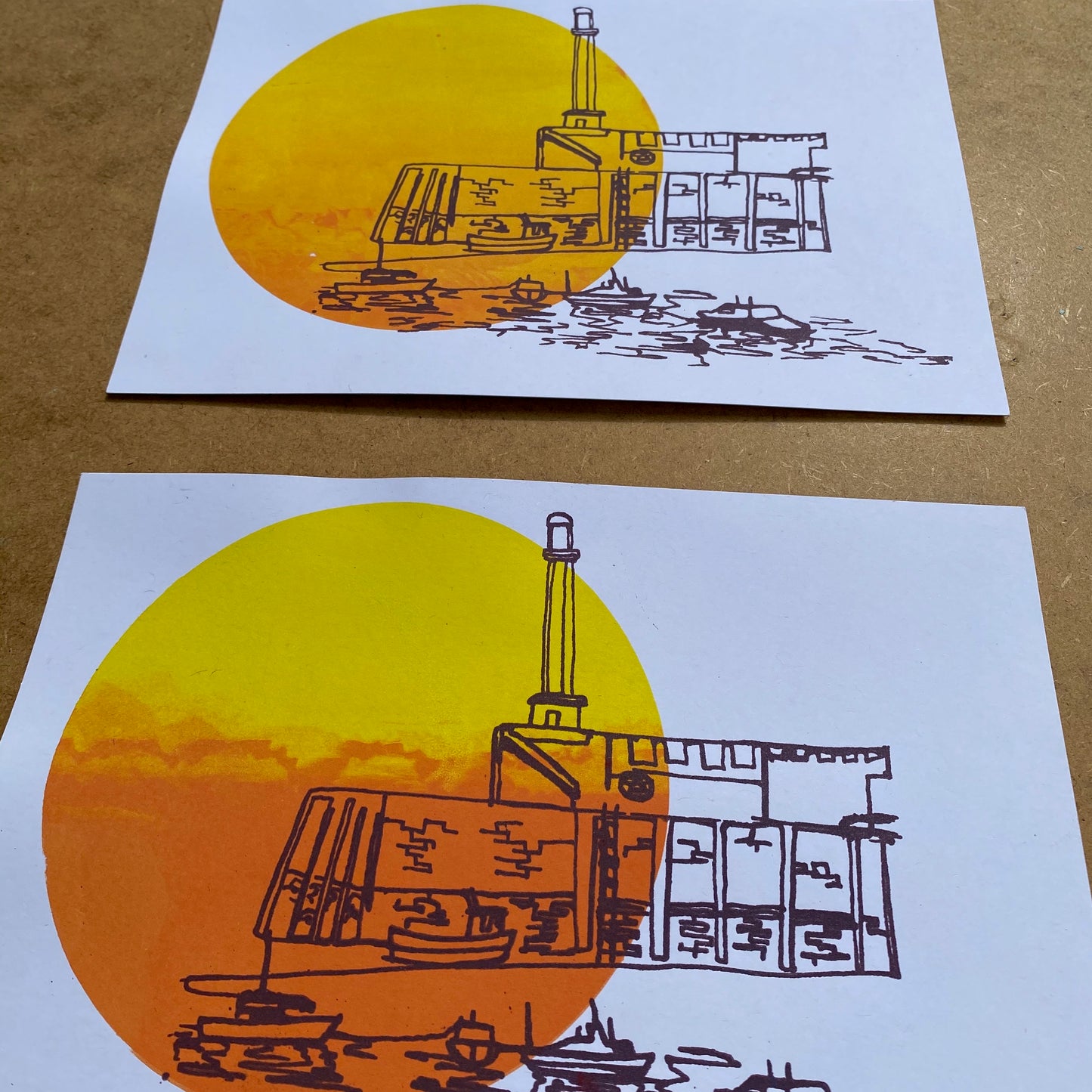 Margate Sunset 4 colour, A5 sustainable print. Colour Blend Mono-print