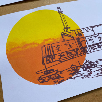 Margate Sunset 4 colour, A5 sustainable print. Colour Blend Mono-print