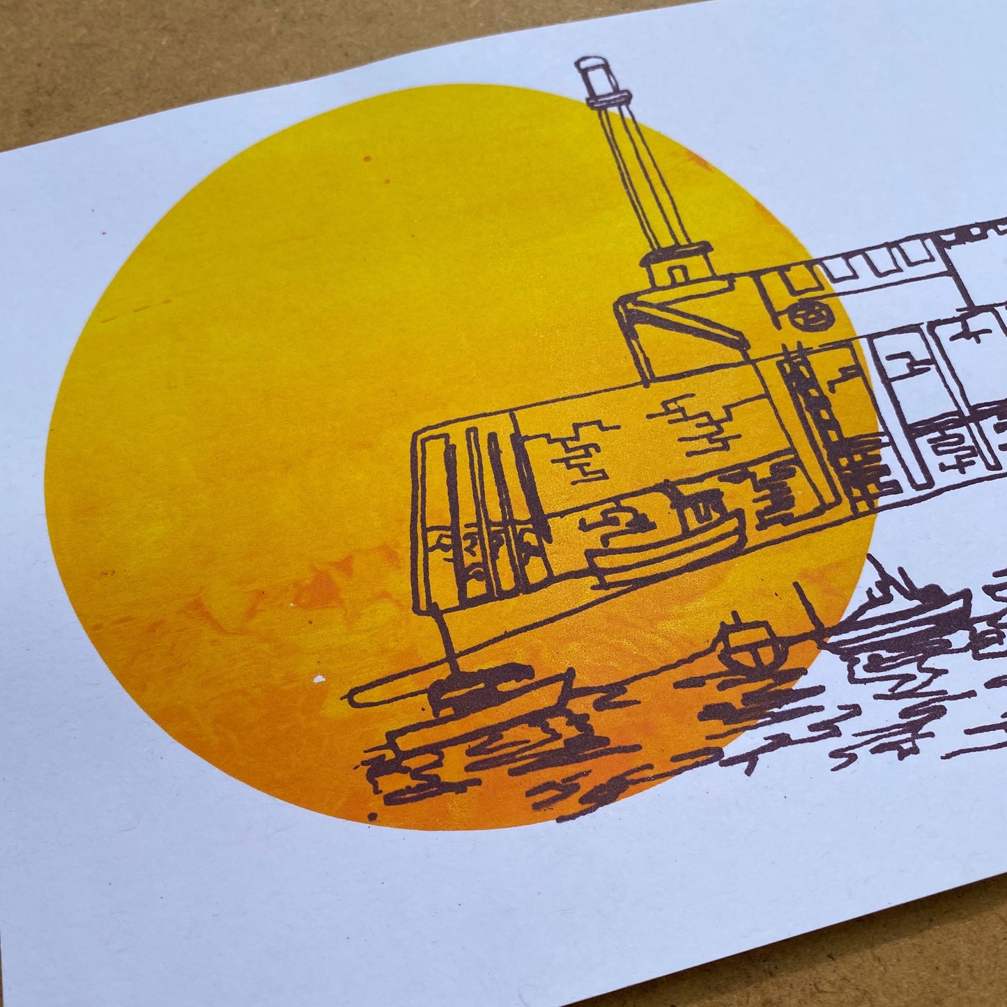 Margate Sunset 4 colour, A5 sustainable print. Colour Blend Mono-print