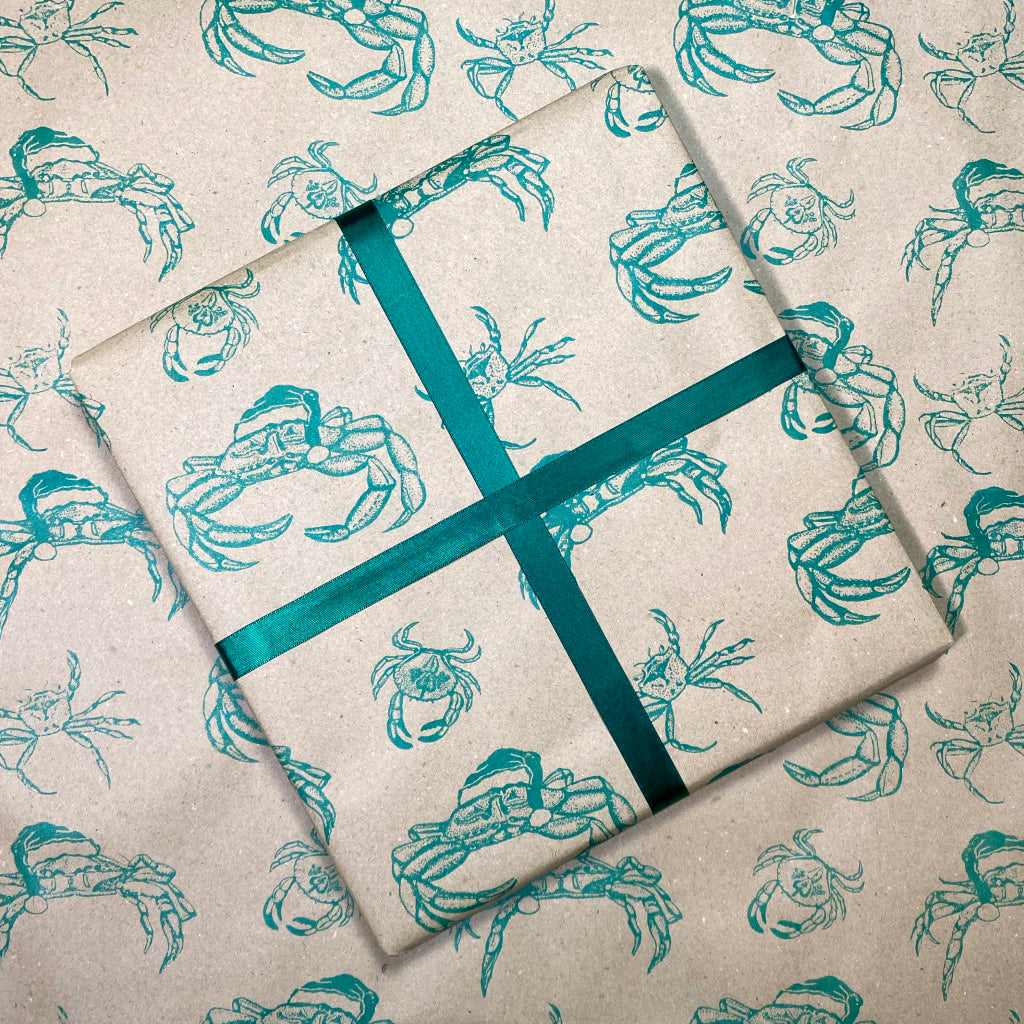 Santa Claws. Hand Printed Christmas Wrapping Paper, on 100% recycled paper