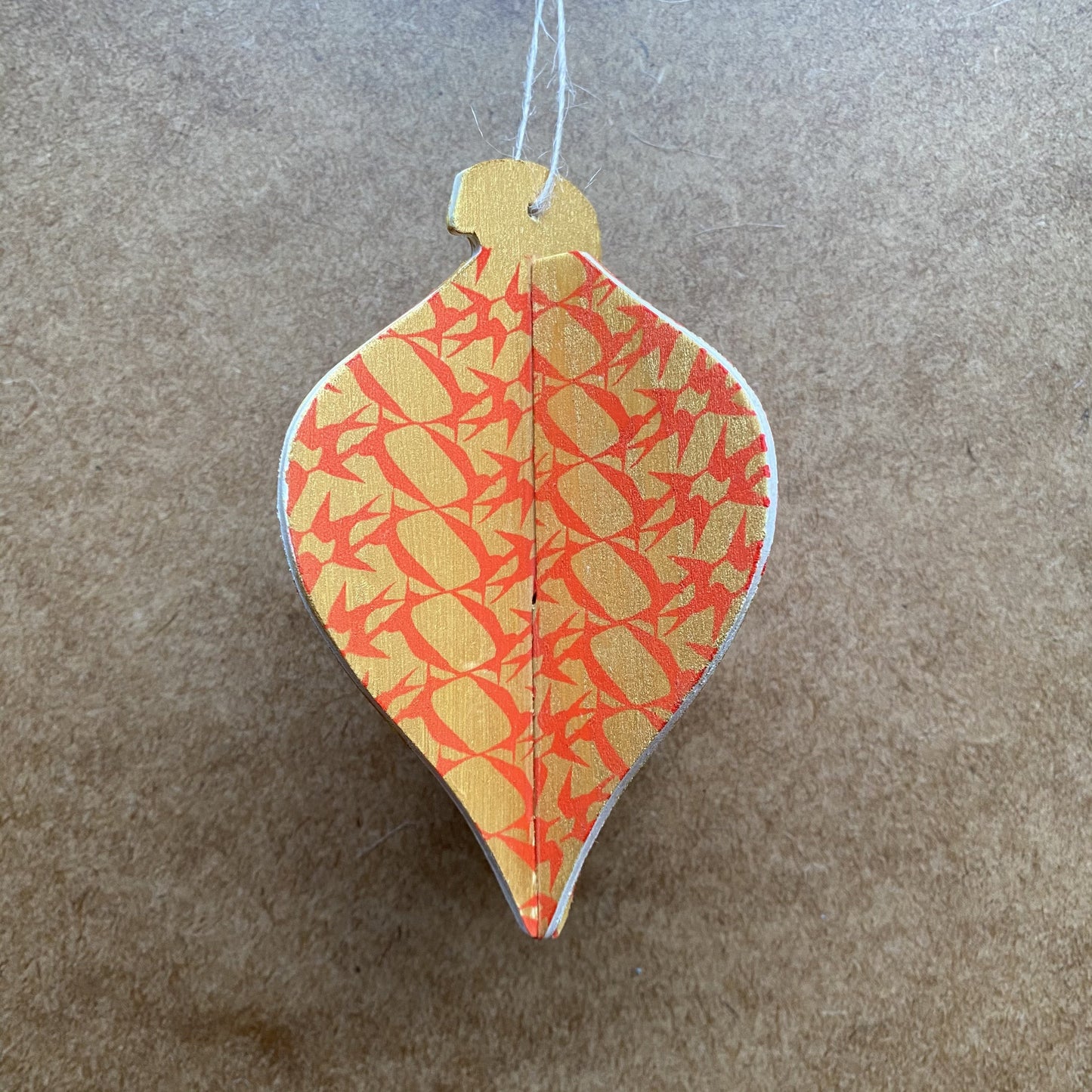 Handprinted Seagull Red & Gold  3D Bauble by Gem Blastock