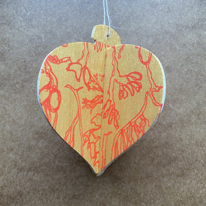 Open image in slideshow, Handprinted Seaweed Red &amp; Gold 3D Bauble by Gem Blastock
