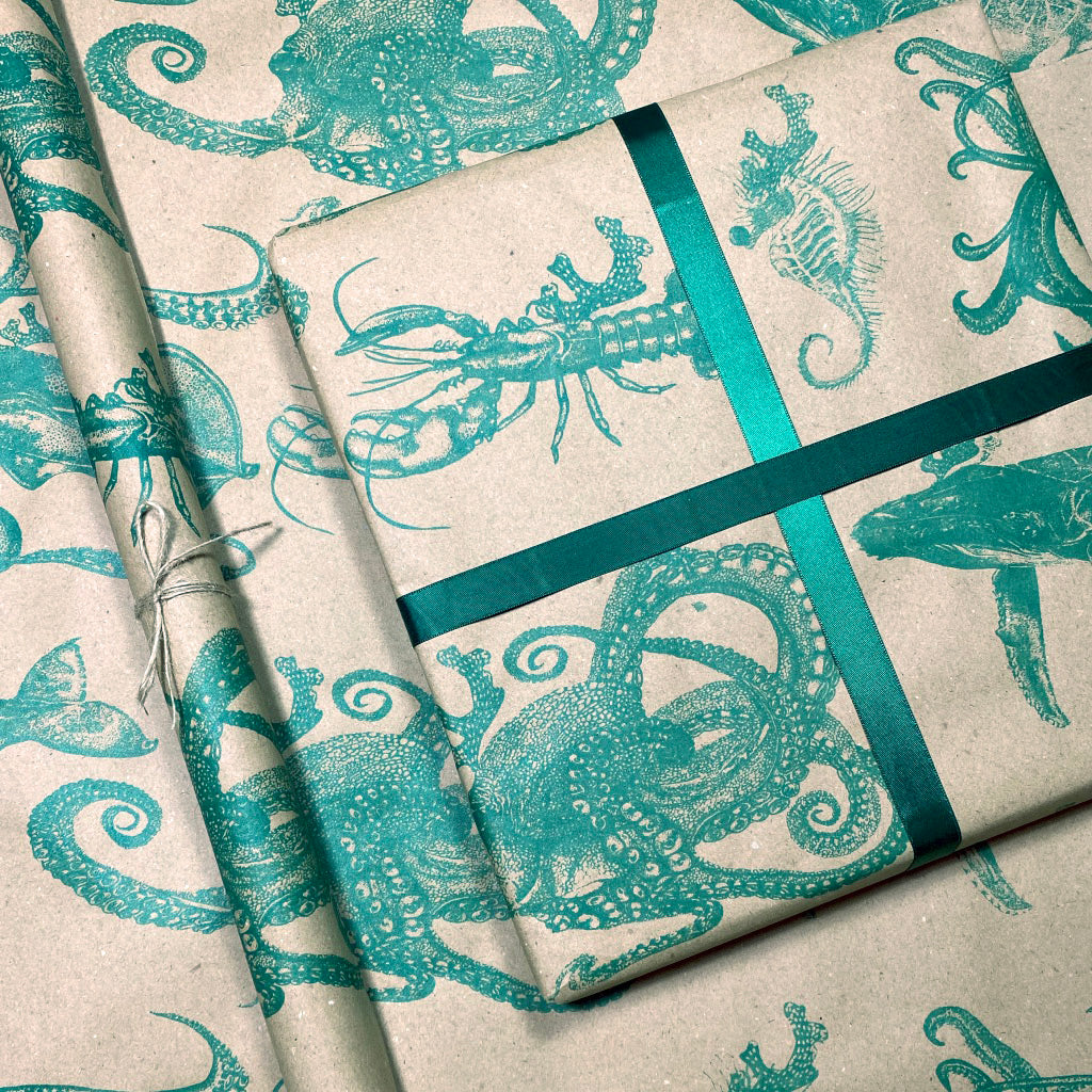 Xmas Temps. Hand Printed Christmas Wrapping Paper, on 100% recycled paper