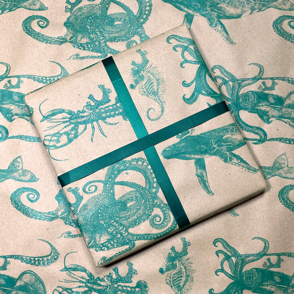 Xmas Temps. Hand Printed Christmas Wrapping Paper, on 100% recycled paper