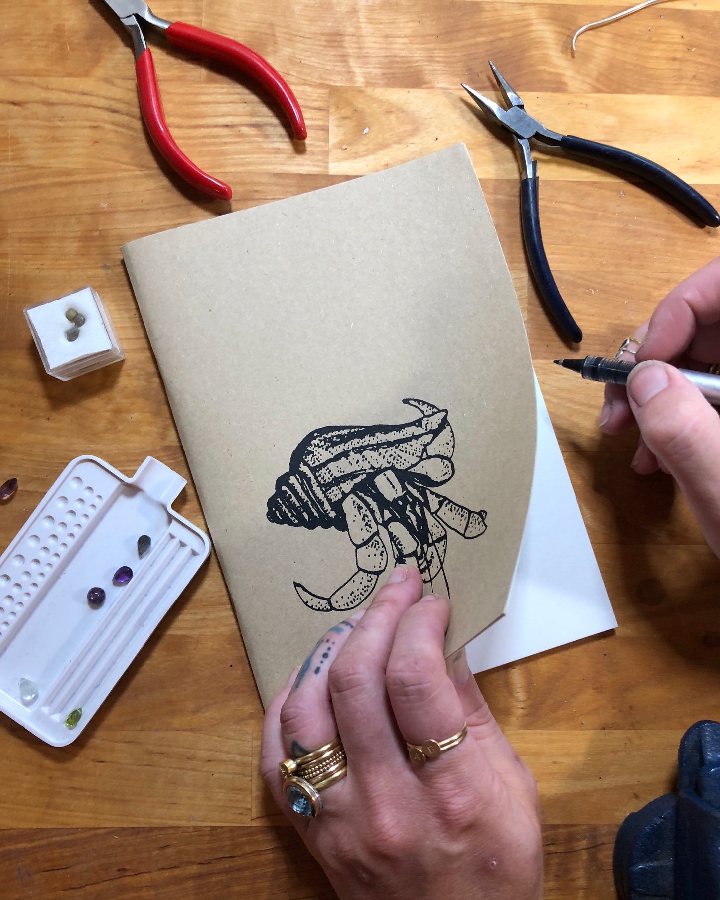 Hermit Crab A5 Handprinted Journal / Sketchbook